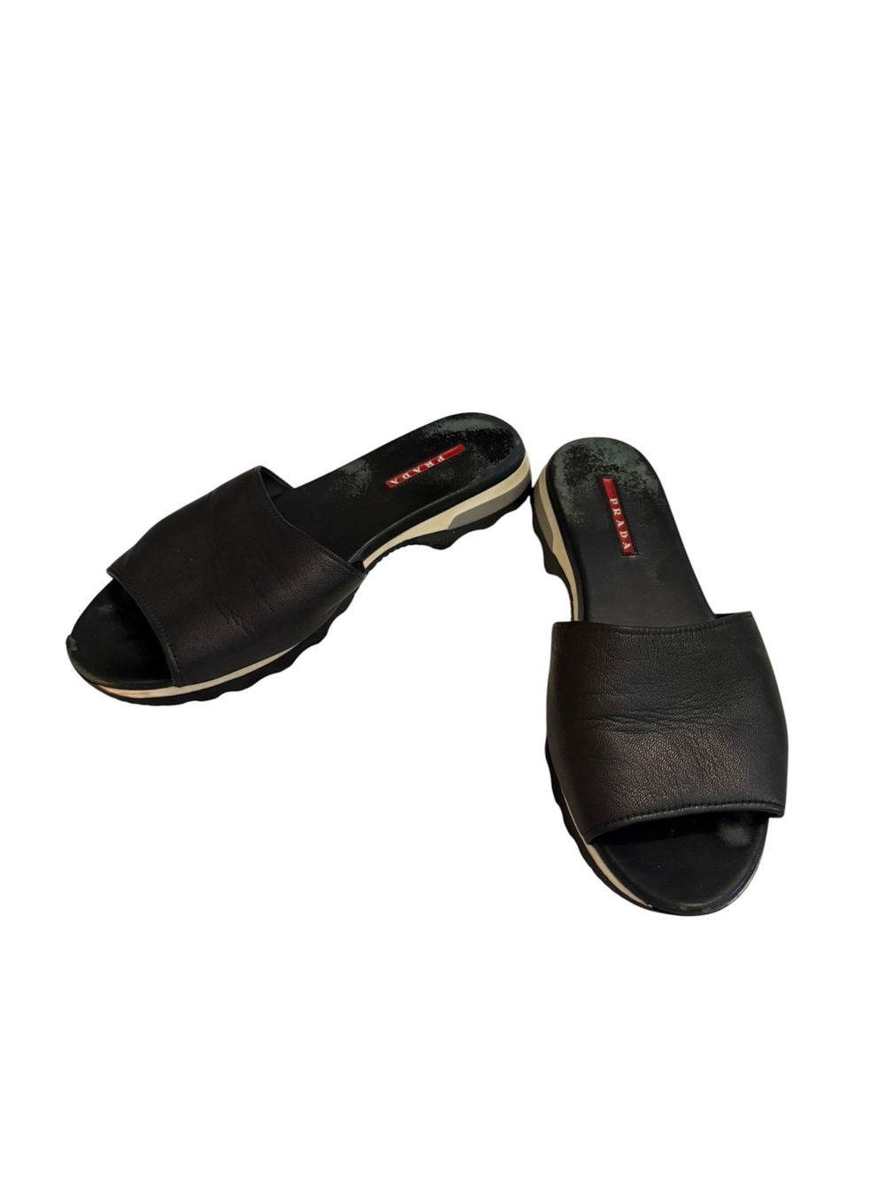 Prada Black Leather Slide Sandals